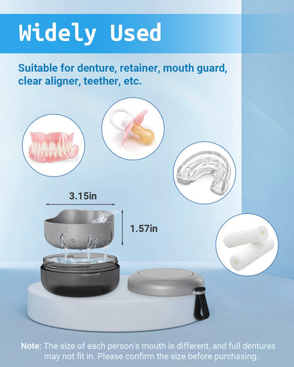 Denture Bath Case Gray – Leak-Proof Portable Retainer Box with Cleaning Kit