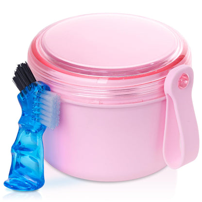 Leak-Proof Travel Denture Case | Denture Bath Cup & Cleaning Kit (Pink)