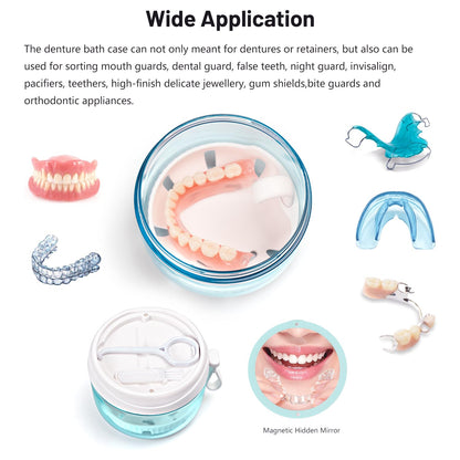 Denture Case – Leak-Proof Travel Denture Bath Cup for Full & Partial Dentures, Retainers, Aligners | Includes Brush & Removal Tool