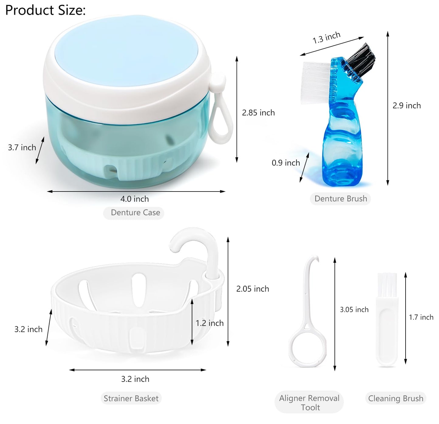 Denture Case – Leak-Proof Travel Denture Bath Cup for Full & Partial Dentures, Retainers, Aligners | Includes Brush & Removal Tool