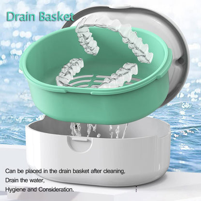 Portable Denture Case with Lid - Wet & Dry Cup, White