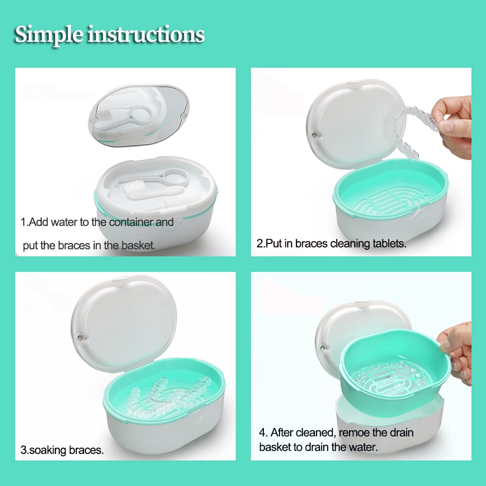 Portable Denture Case with Lid - Wet & Dry Cup, White