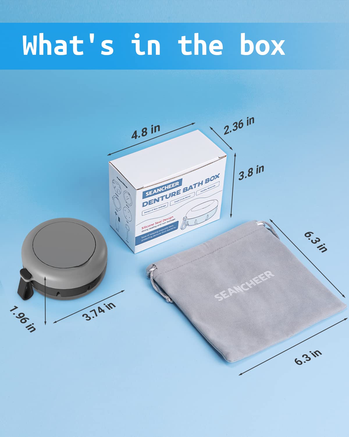 Denture Bath Case Gray – Leak-Proof Portable Retainer Box with Cleaning Kit