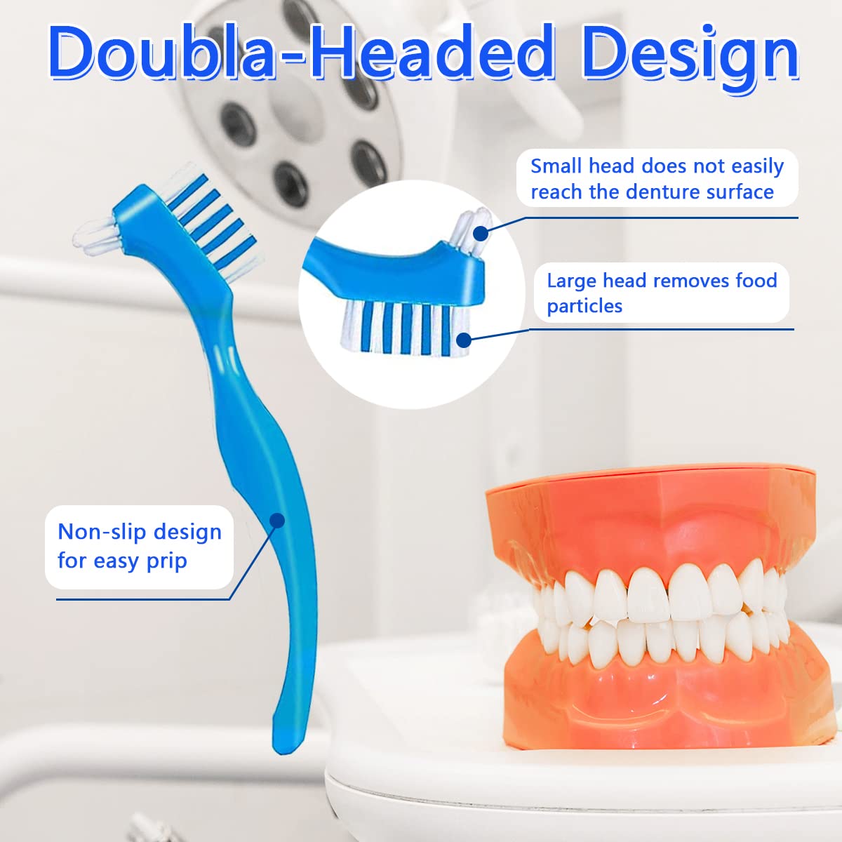 Denture Cleaner Box & Brush Set – 2 Pack Bath Case with Basket (Light & Dark Blue)