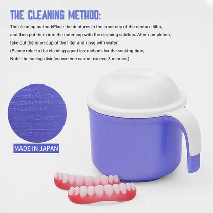 Large Denture Bath Cup with Lid & Filter – 10.6 oz (300 ml) Denture Soaking Box