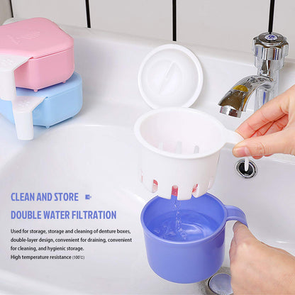 Large Denture Bath Cup with Lid & Filter – 10.6 oz (300 ml) Denture Soaking Box