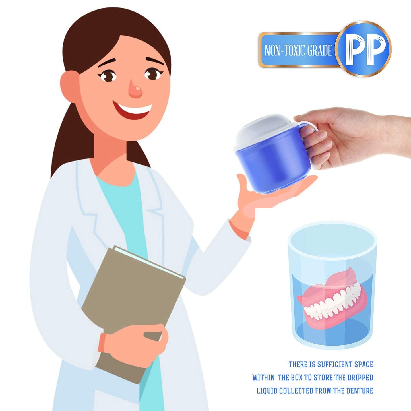 Large Denture Bath Cup with Lid & Filter – 10.6 oz (300 ml) Denture Soaking Box