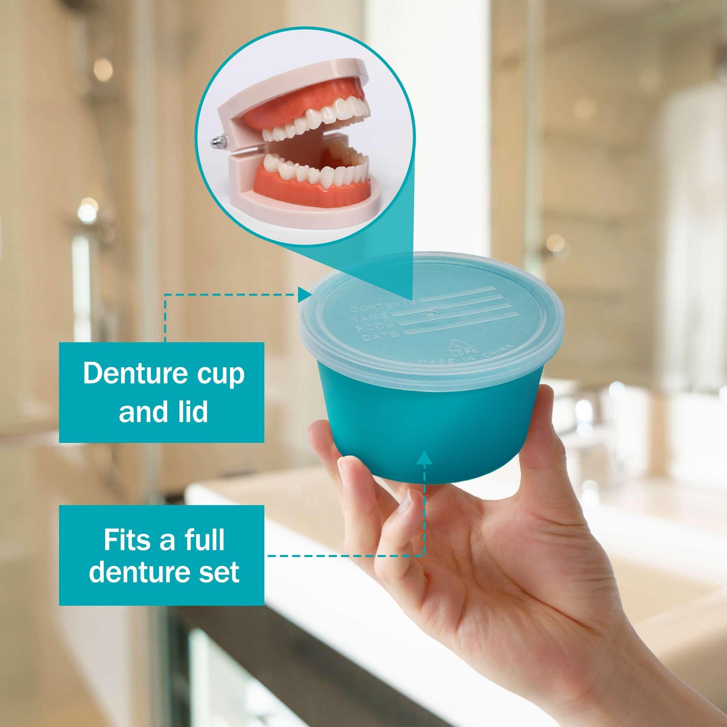 Denture Cup with Lid - 5-Pack Denture Case for Travel, Nursing Home & Hospital Use