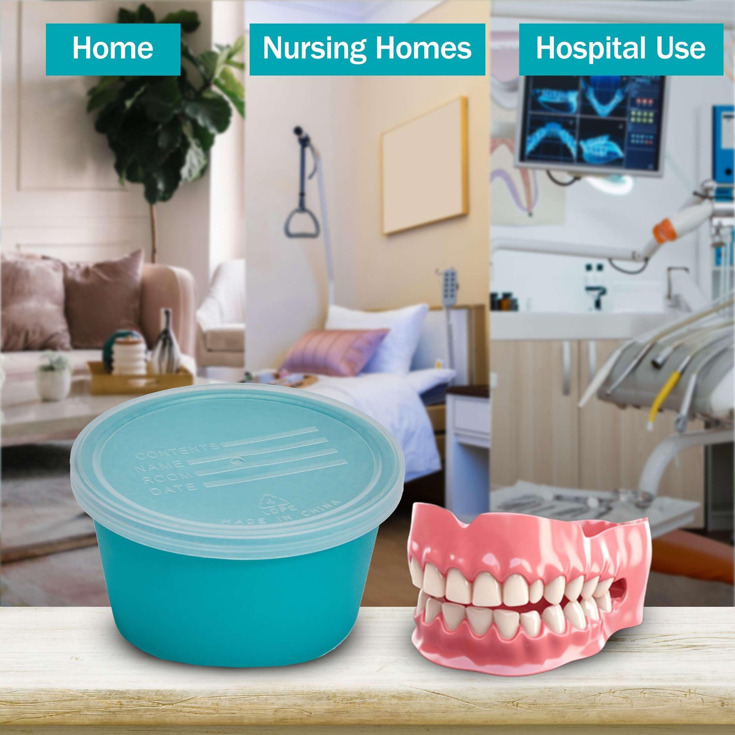 Denture Cup with Lid - 5-Pack Denture Case for Travel, Nursing Home & Hospital Use