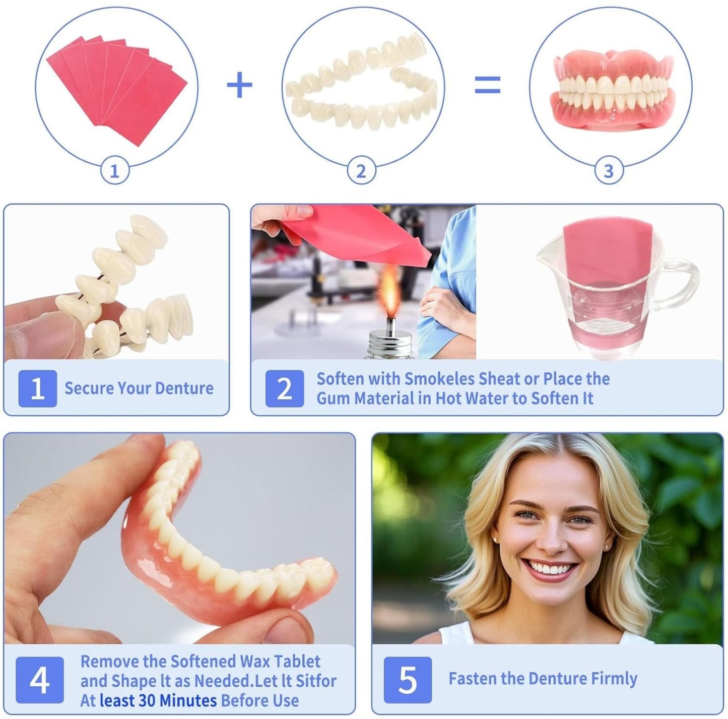 DIY Denture Kit - Complete Upper & Lower Teeth for Home Smile Makeover AA03