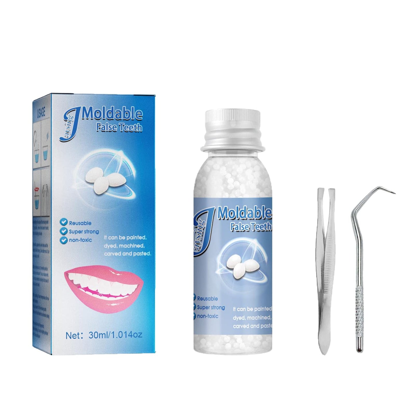 Denture Repair Kit: Moldable Beads, Tweezers & Dental Tools for Fixing Missing or Broken Teeth
