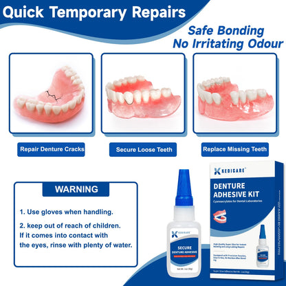 Dental Lab Denture Repair Glue Kit (1oz/30g) – Instant Bonding Denture Adhesive, No Odour