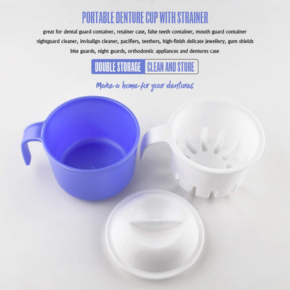 Large Denture Bath Cup with Lid & Filter – 10.6 oz (300 ml) Denture Soaking Box