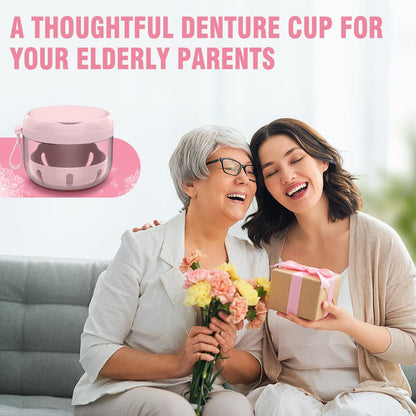 Leak-Proof Denture Bath Box Kit | Portable Travel Retainer Case with Mirror, Brush & Strainer