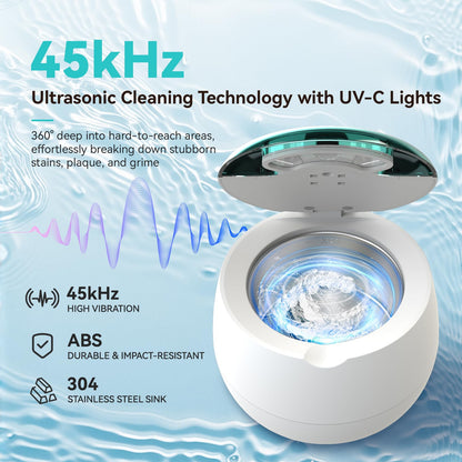 Denture Ultrasonic Retainer Cleaner Machine - 45kHz 200ml Pod, 9 Modes