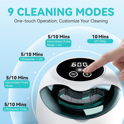 Denture Ultrasonic Retainer Cleaner Machine - 45kHz 200ml Pod, 9 Modes