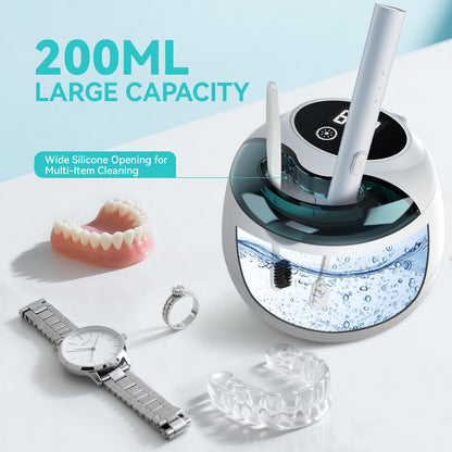 Denture Ultrasonic Retainer Cleaner Machine - 45kHz 200ml Pod, 9 Modes