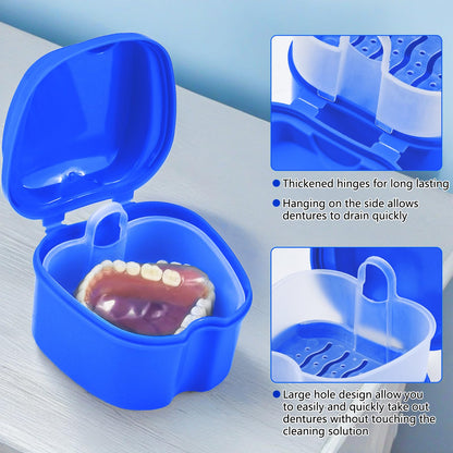2 Pack Denture Bath Case with Lid & Strainer Basket – Lake Green & Dark Blue