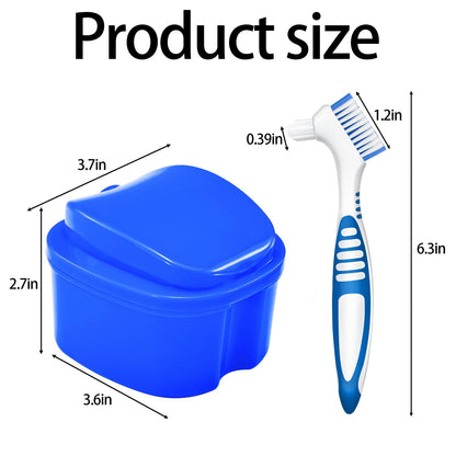 2 Pack Denture Bath Case with Lid & Strainer Basket – Lake Green & Dark Blue