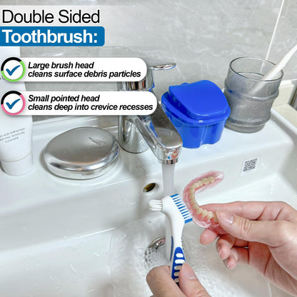 2 Pack Denture Bath Case with Lid & Strainer Basket – Lake Green & Dark Blue