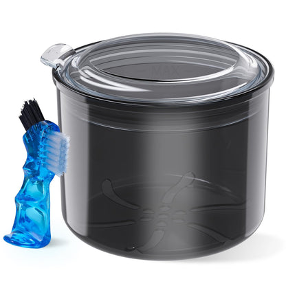 Black Denture Case – Bath Cup with Brush for Dentures, Retainers & Mouth Guards