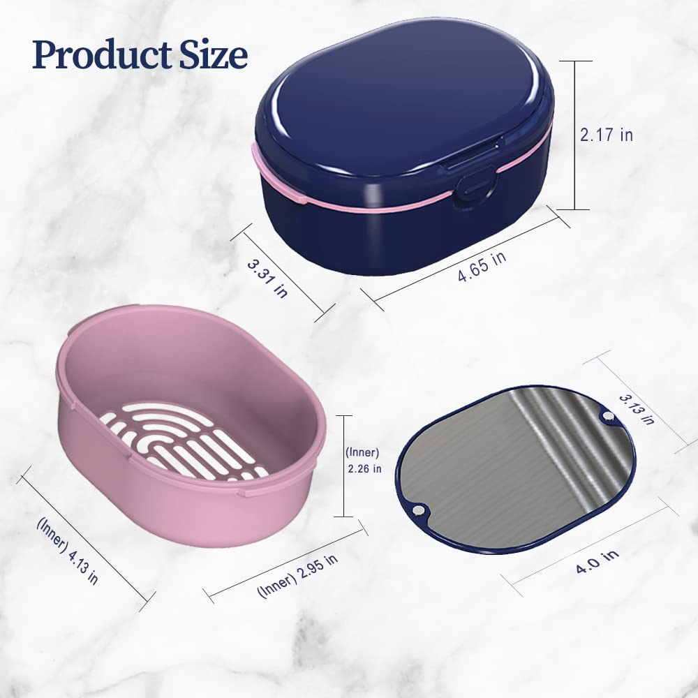 Blue Dentures Case - Double Layer Denture Bath Cup with Lid | Portable