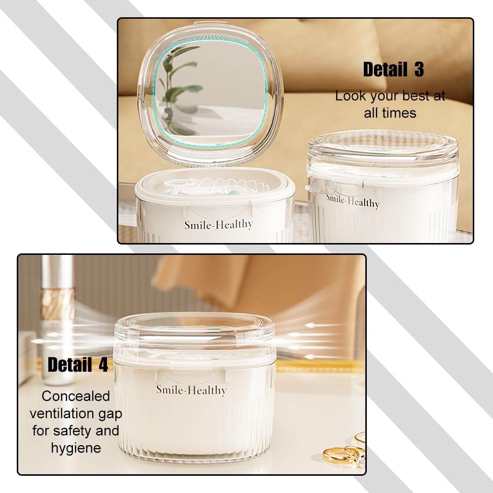 Denture Case Kit with Mirror – Travel Retainer Cleaner Case for Braces & Dentures