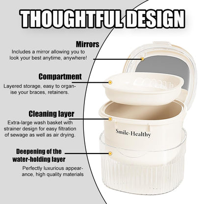 Denture Case Kit with Mirror – Travel Retainer Cleaner Case for Braces & Dentures