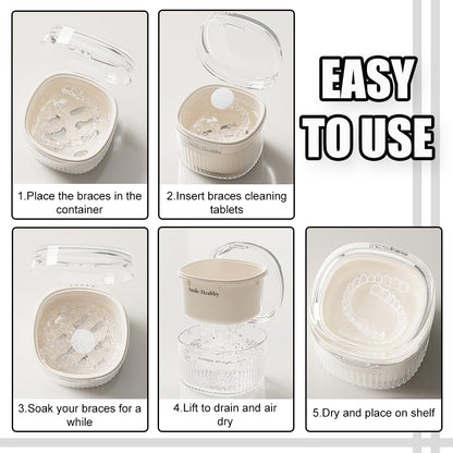 Denture Case Kit with Mirror – Travel Retainer Cleaner Case for Braces & Dentures
