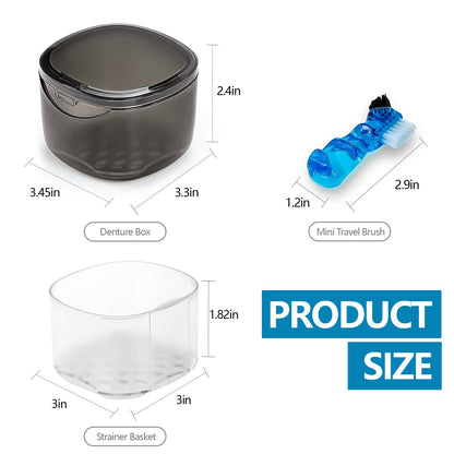 Denture Case No-Leak Soaking Container | Partial Denture Cups | Transparent Black