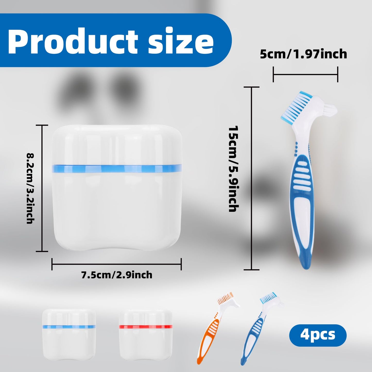 Denture Cleaner Box & Brush Set - 2 Pack, Portable Denture Storage