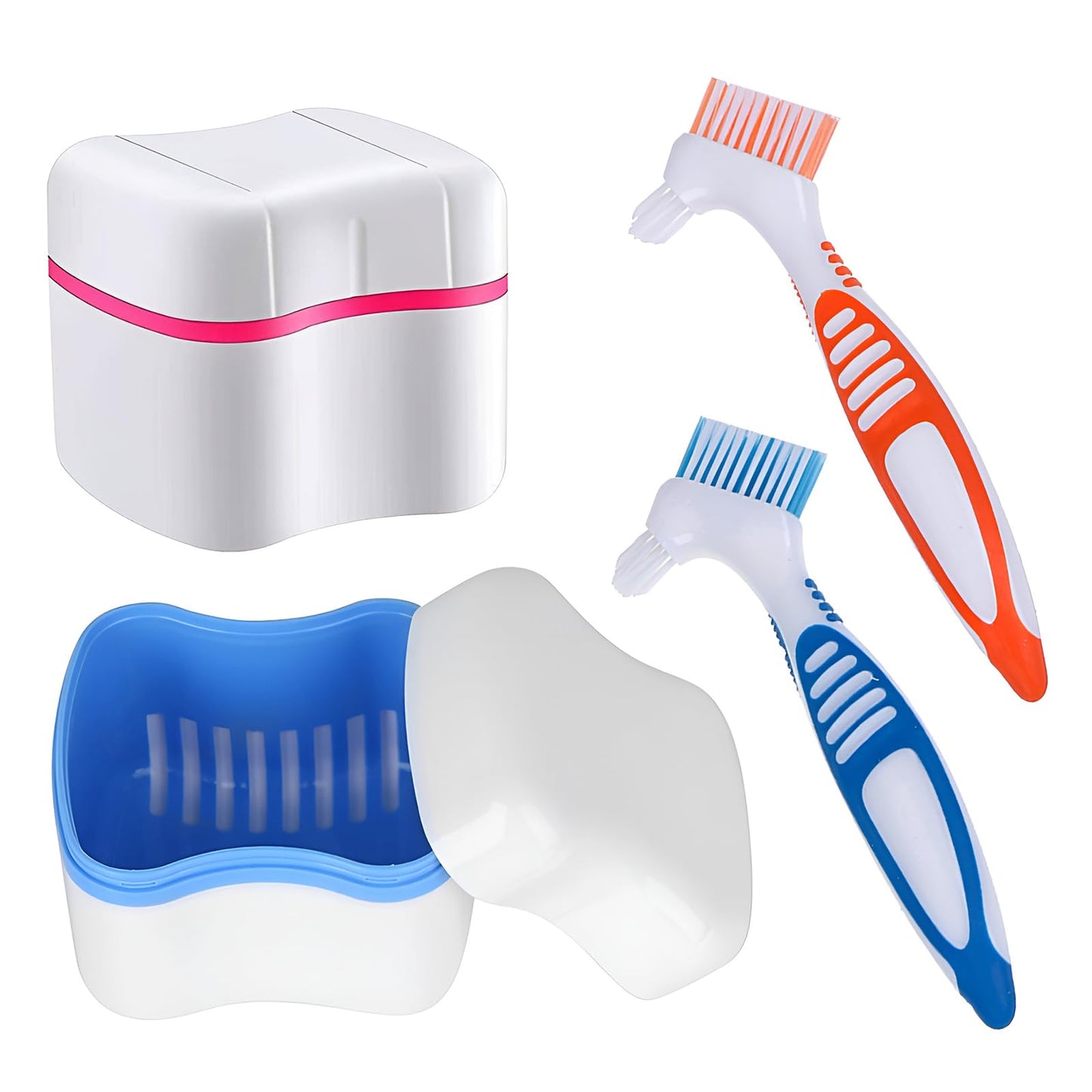 Denture Cleaner Box & Brush Set - 2 Pack, Portable Denture Storage
