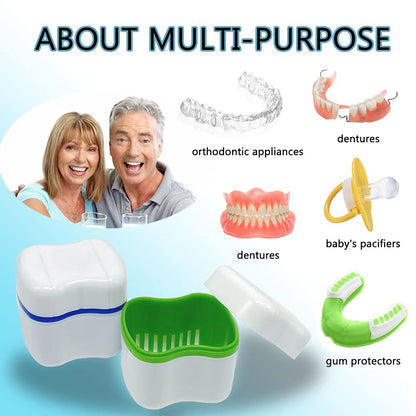 Denture Cup Kit - 2 Denture Cases, 2 Denture Brushes & 2 Portable Boxes | Travel Denture Cleaning Kit