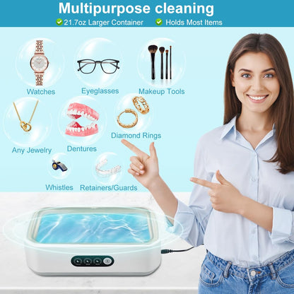 Ultrasonic Cleaner 50KHz, 650ml - Stainless Steel for Dentures, Glasses, Jewelry