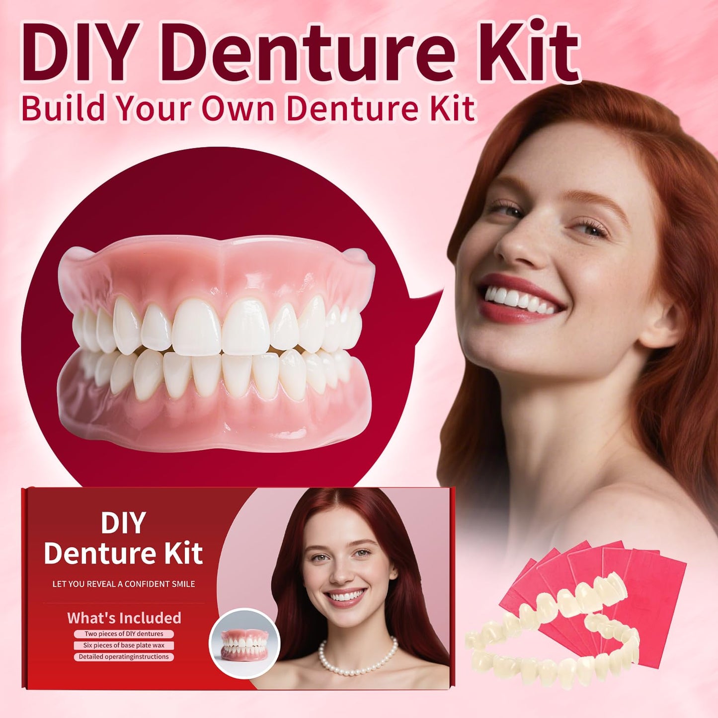 Dentures DIY Kit: Full Top & Bottom Teeth for At-Home Smile - Universal Fit