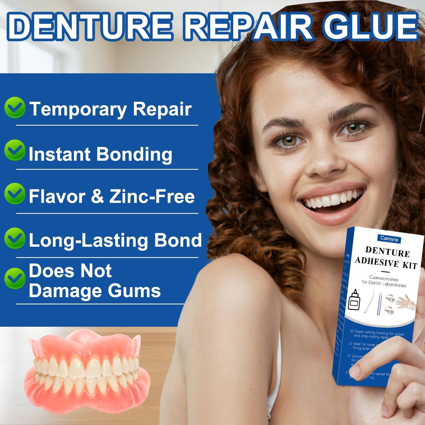 Dental Lab Instant Bonding Dental Glue (1 oz) – Denture Repair, Secure Loose or Broken Teeth, Clear, Non-Irritating Odor