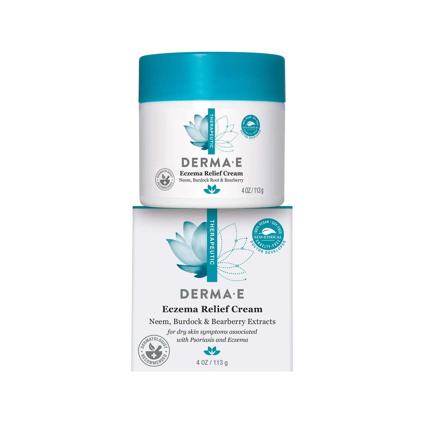 Derma E Eczema Relief Cream – All-Natural Itch Relief for Dry, Flaky Skin | 4 oz