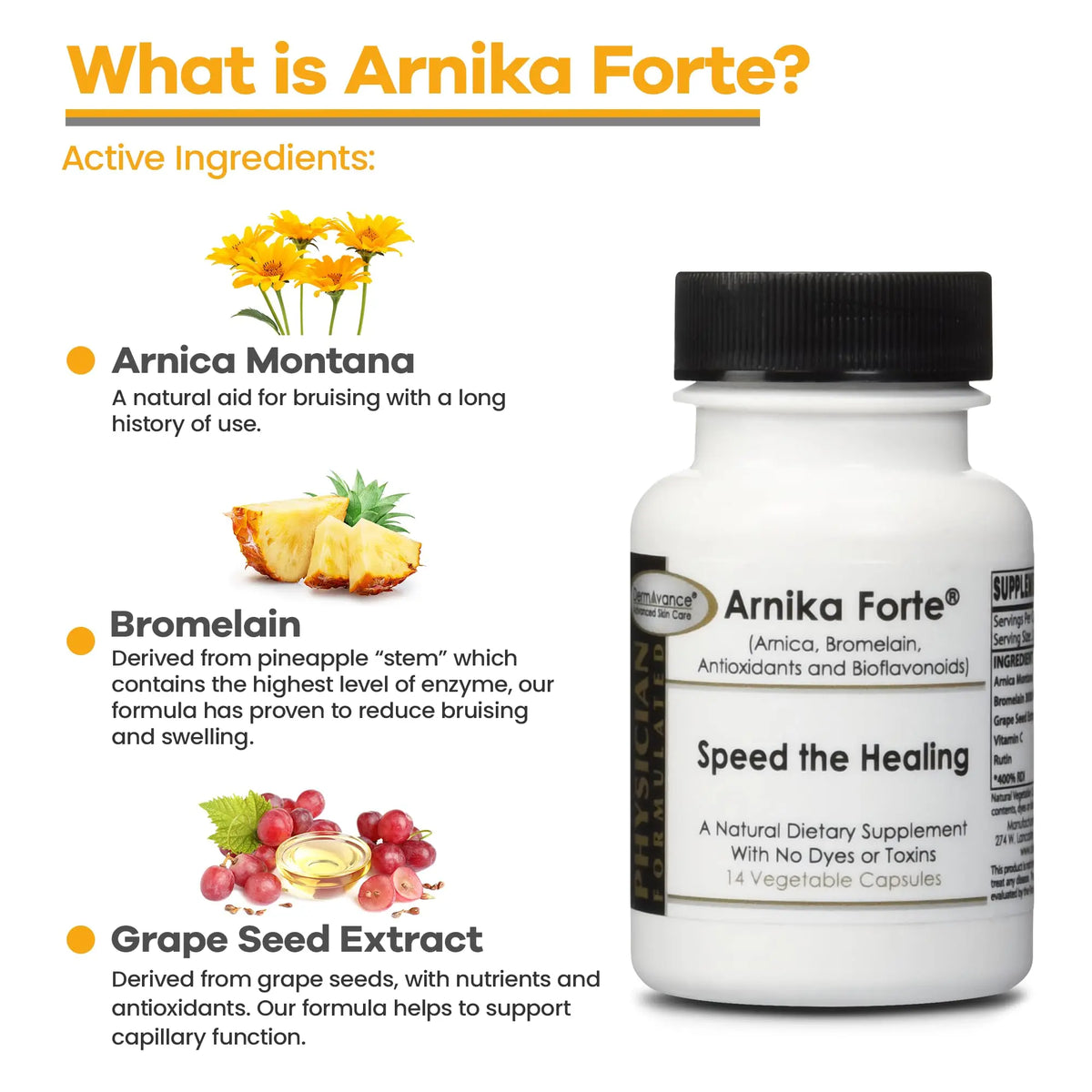 DermAvance Arnika Forte Capsules – Post-Surgery Swelling & Bruising Support (Arnica 1000mg, Bromelain 125mg, 14 capsules) BritishVita | Premium UK Vitamins & Wellness Supplements