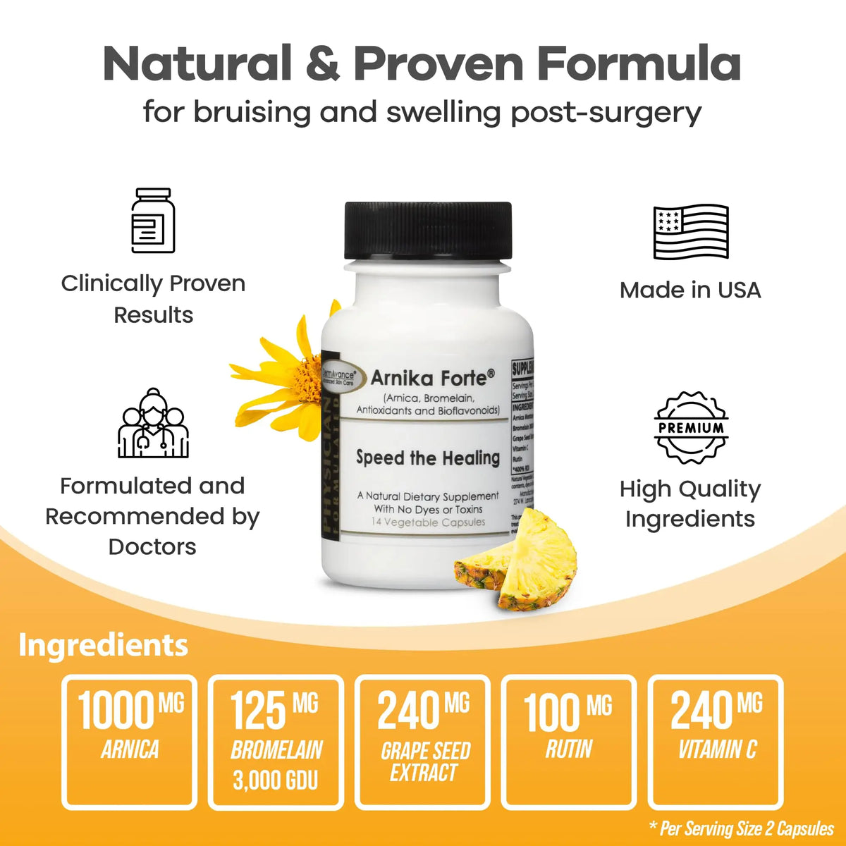 DermAvance Arnika Forte Capsules – Post-Surgery Swelling & Bruising Support (Arnica 1000mg, Bromelain 125mg, 14 capsules) BritishVita | Premium UK Vitamins & Wellness Supplements
