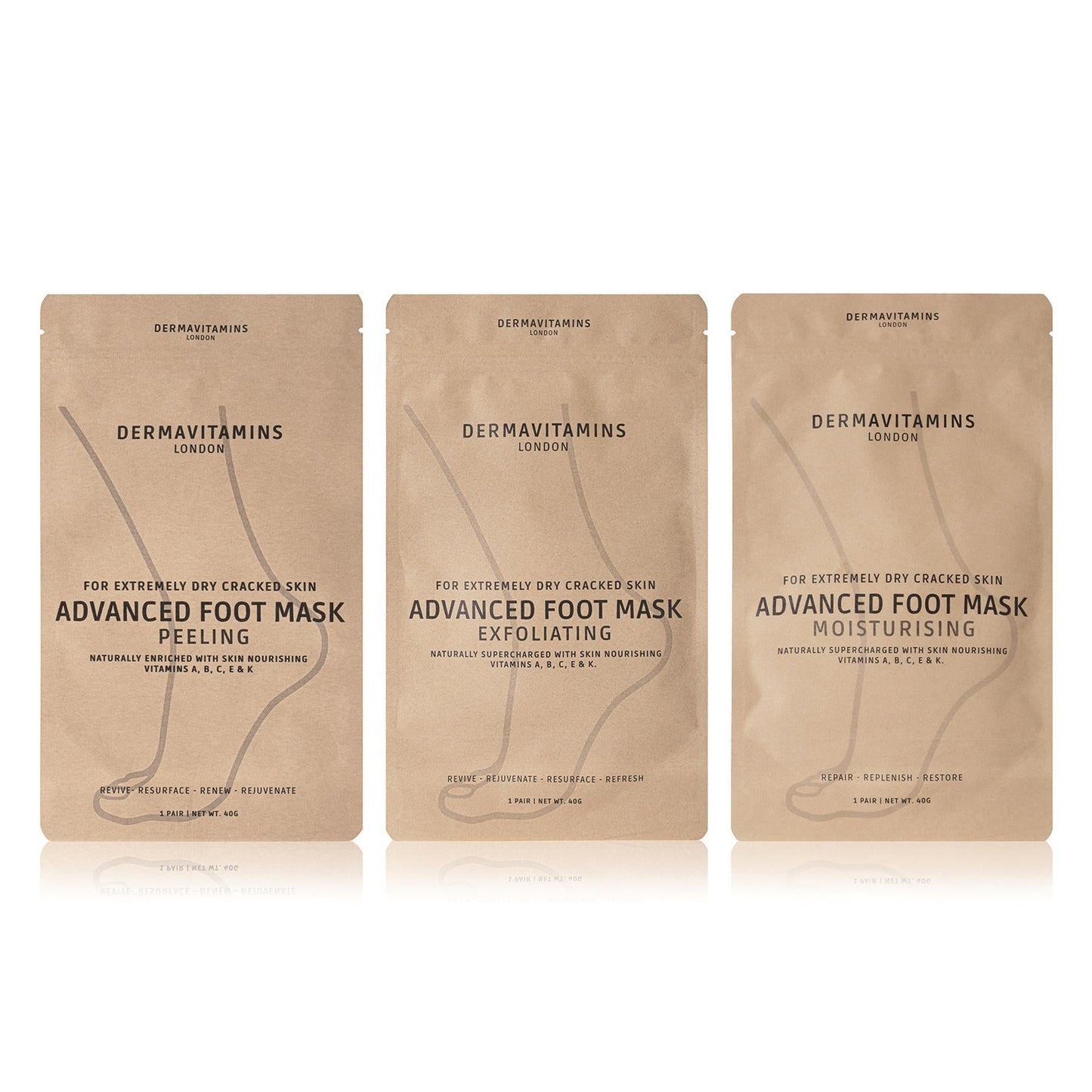 Dermavitamins Advanced Foot Mask Bag - Repairs Dry Feet Treatments (Peeling - Moisturising - Exfoliating)
