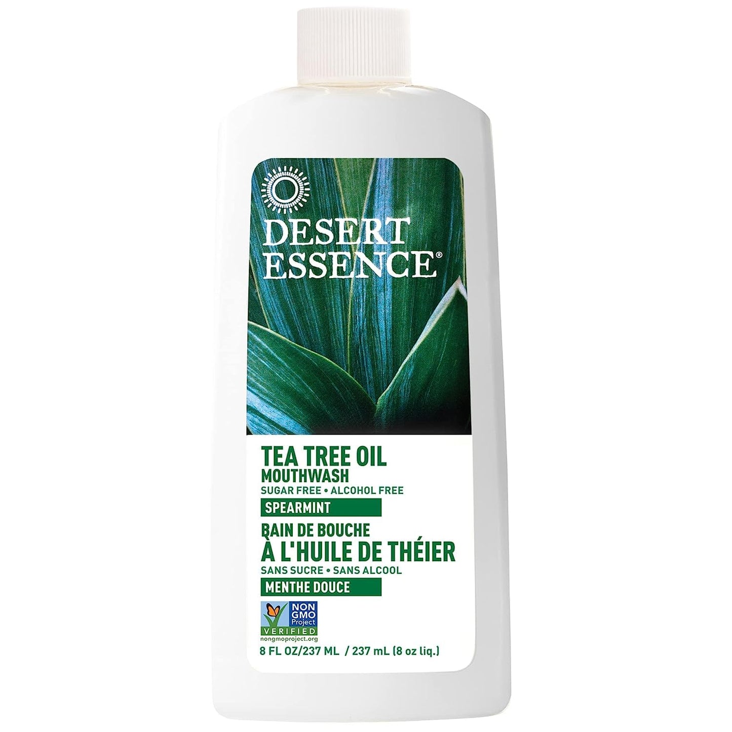 Desert Essence Sugar-Free Alcohol-Free Mouthwash with Tea Tree Oil & Aloe – Spearmint, 8oz | Vegan, Non-GMO, SLS-Free