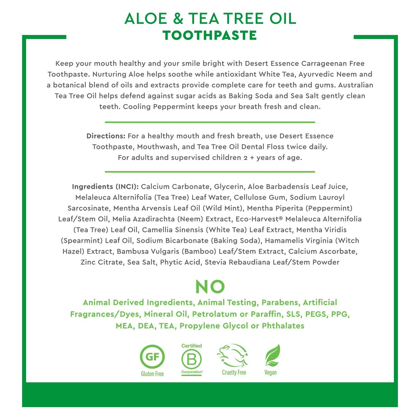 Desert Essence Aloe & Tea Tree Toothpaste - Peppermint | Sensitive Teeth