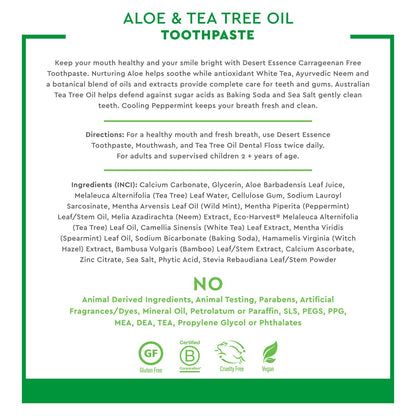 Desert Essence Aloe & Tea Tree Toothpaste - Peppermint | Sensitive Teeth