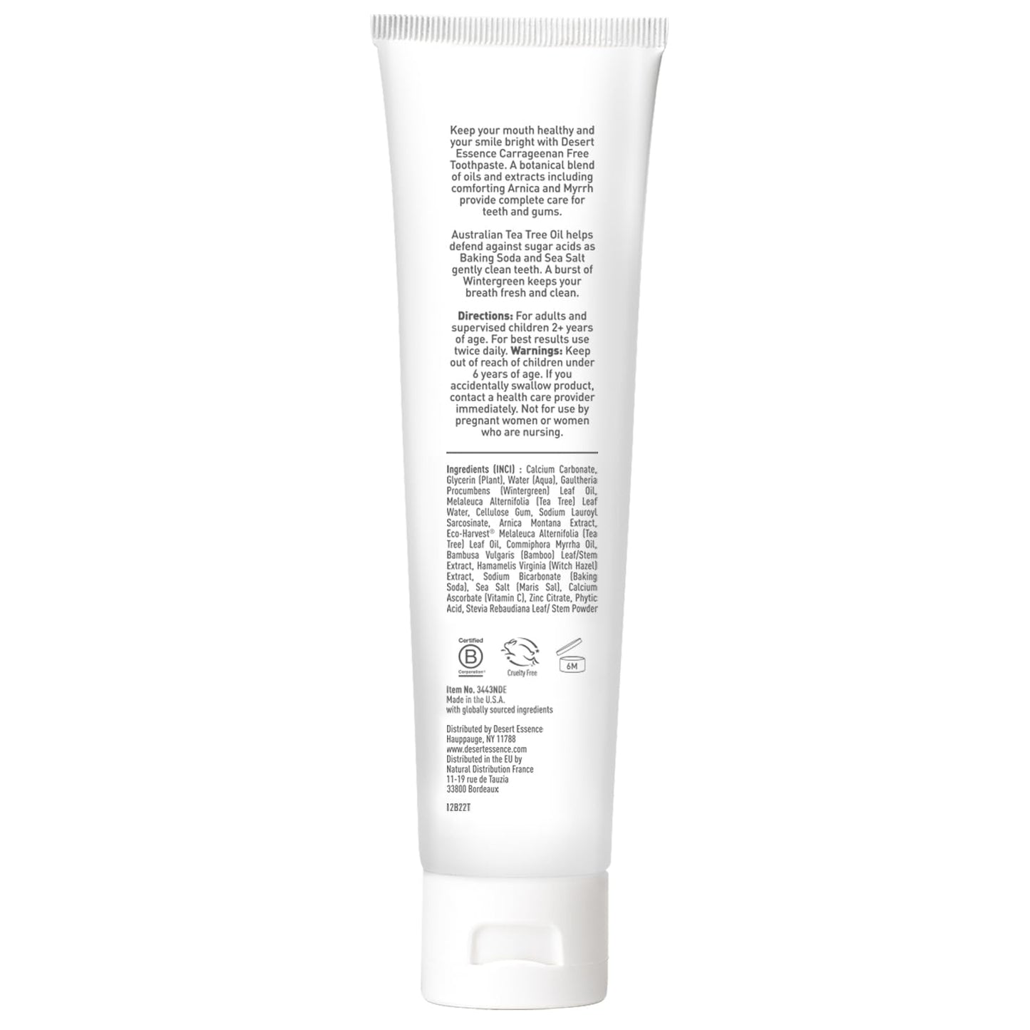 Desert Essence Arnica & Tea Tree Toothpaste – Carrageenan & Fluoride Free, Wintergreen Mint – Vegan, Non-GMO, Gluten-Free – 6.5 oz