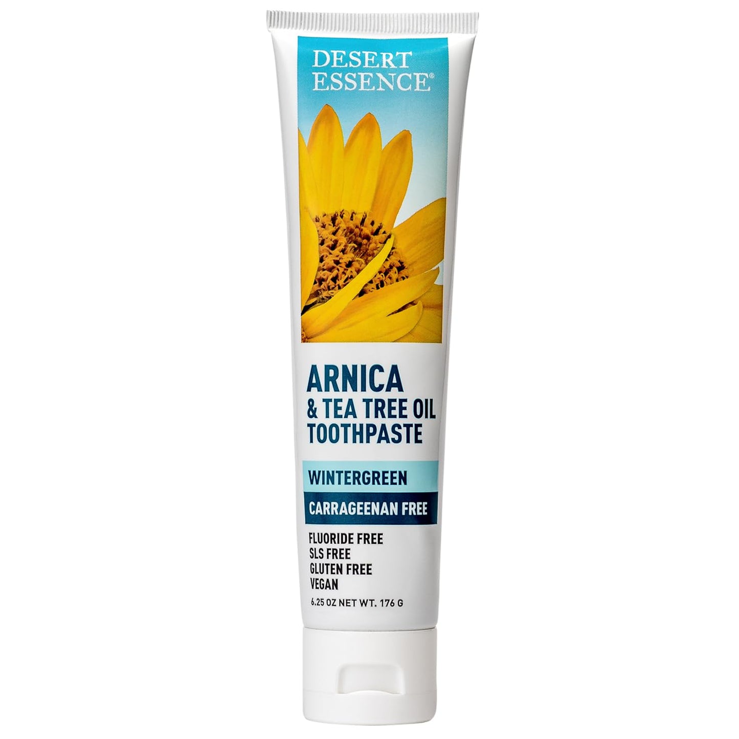 Desert Essence Arnica & Tea Tree Toothpaste – Carrageenan & Fluoride Free, Wintergreen Mint – Vegan, Non-GMO, Gluten-Free – 6.5 oz