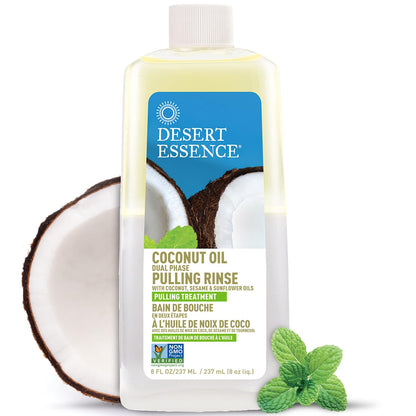 Desert Essence Coconut Oil Dual Phase Pulling Rinse – Mint, 8 oz (Alcohol Free)