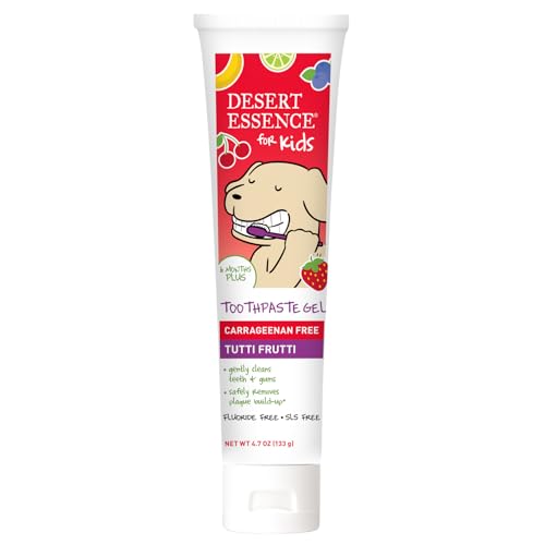 Desert Essence Fluoride-Free Toothpaste Gel for Kids – Tutti Frutti – Safe for Toddlers & Babies, 4.7oz