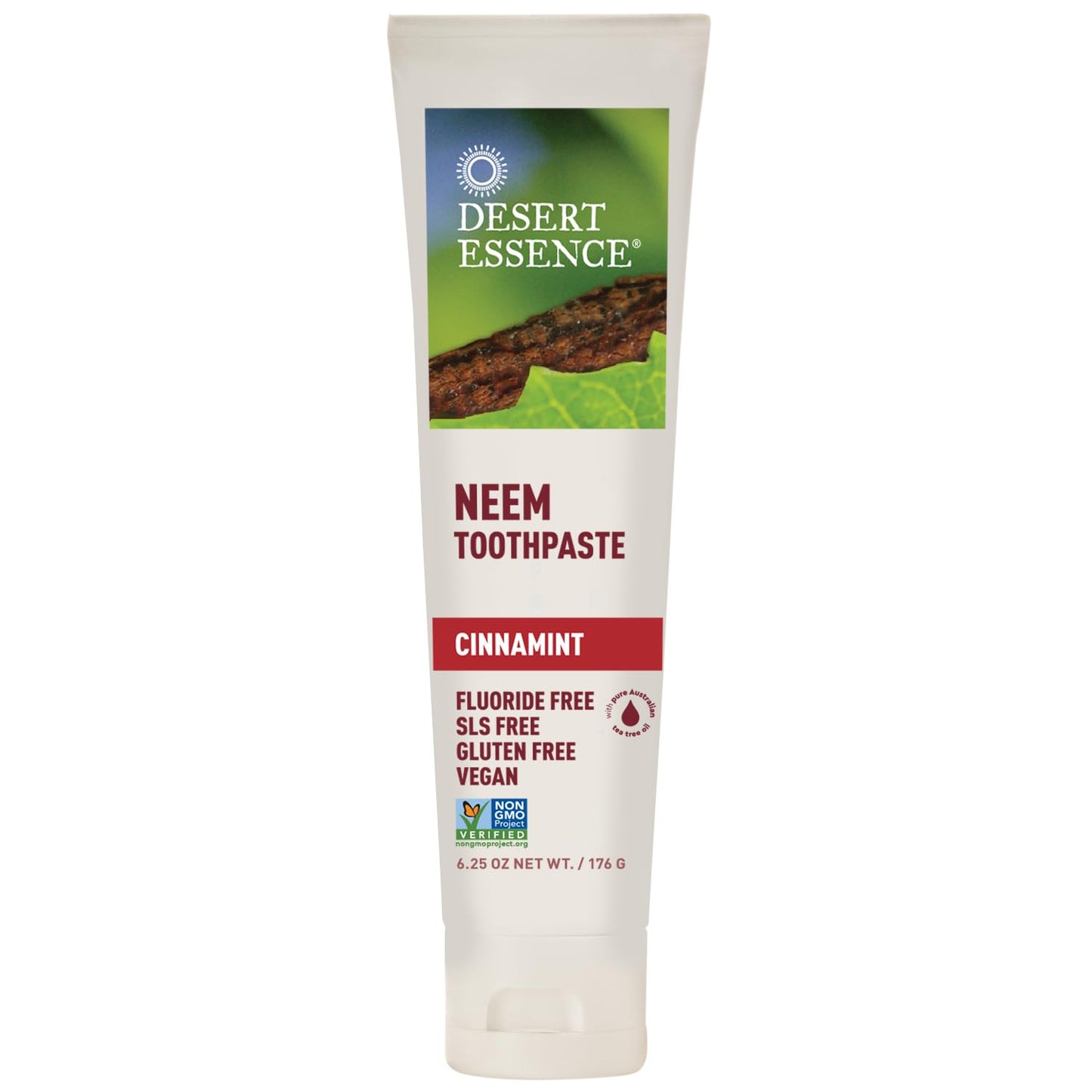 Desert Essence Neem Toothpaste - Cinnamint, 6.25 oz | Fluoride-Free Natural Oral Care