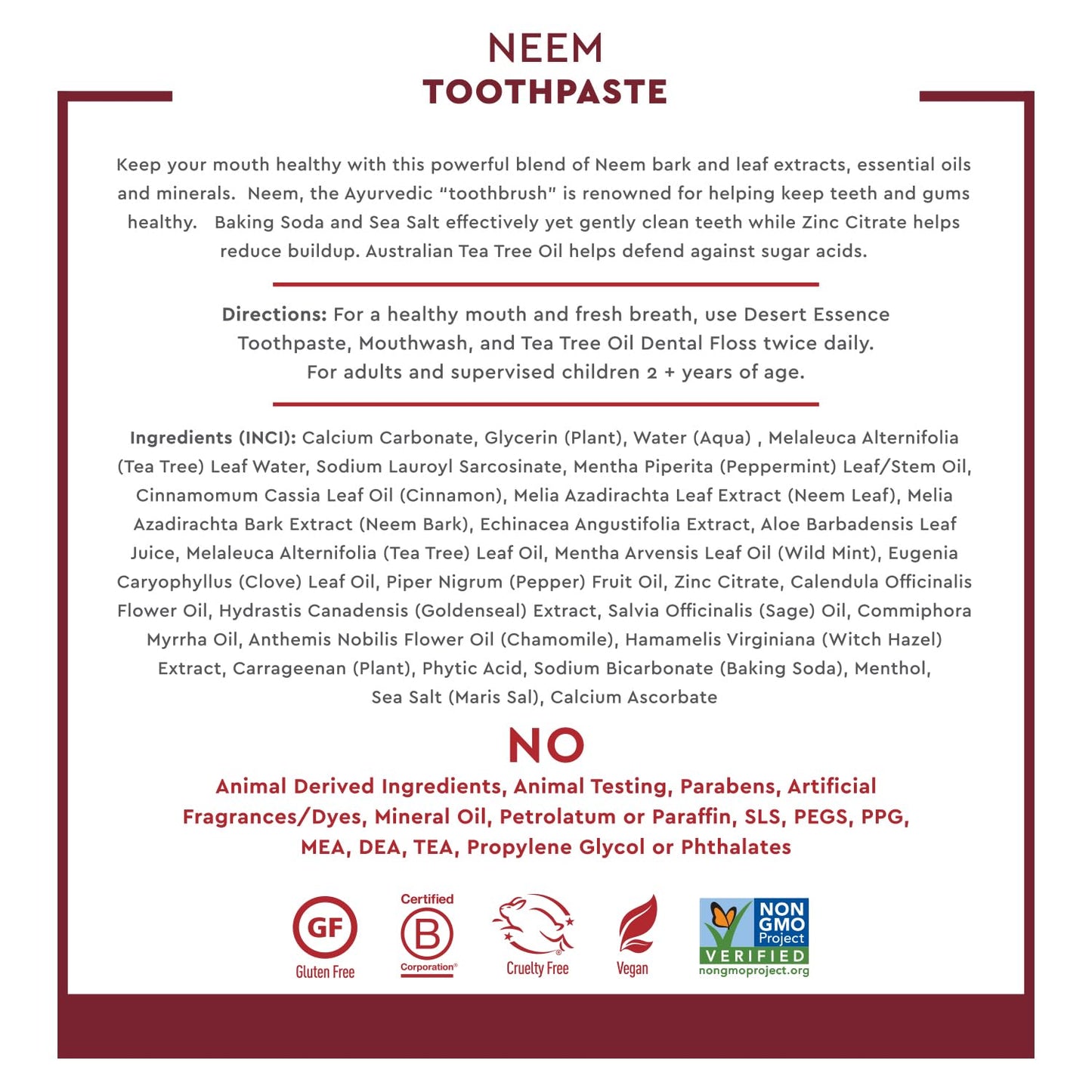 Desert Essence Neem Toothpaste - Cinnamint, 6.25 oz | Fluoride-Free Natural Oral Care