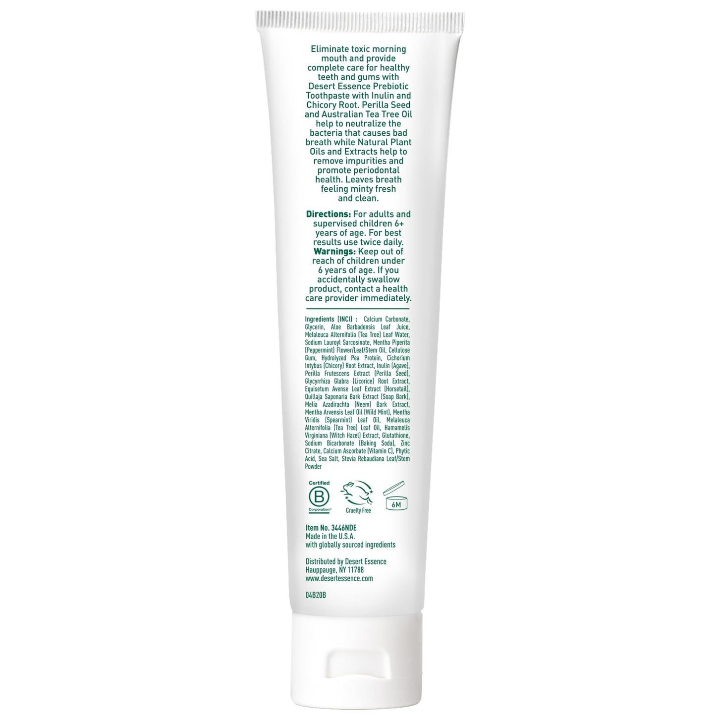 Desert Essence Prebiotic Plant-Based Whitening Toothpaste - Mint, Fluoride Free & Cruelty-Free - 6.25 oz